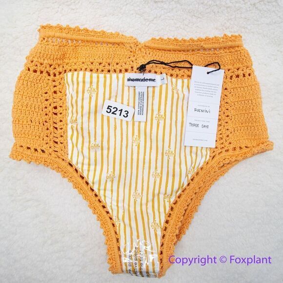 NEW She Made Me Essential High-Waisted Crochet Bikini Bottoms Orange, size L - Picture 10 of 13